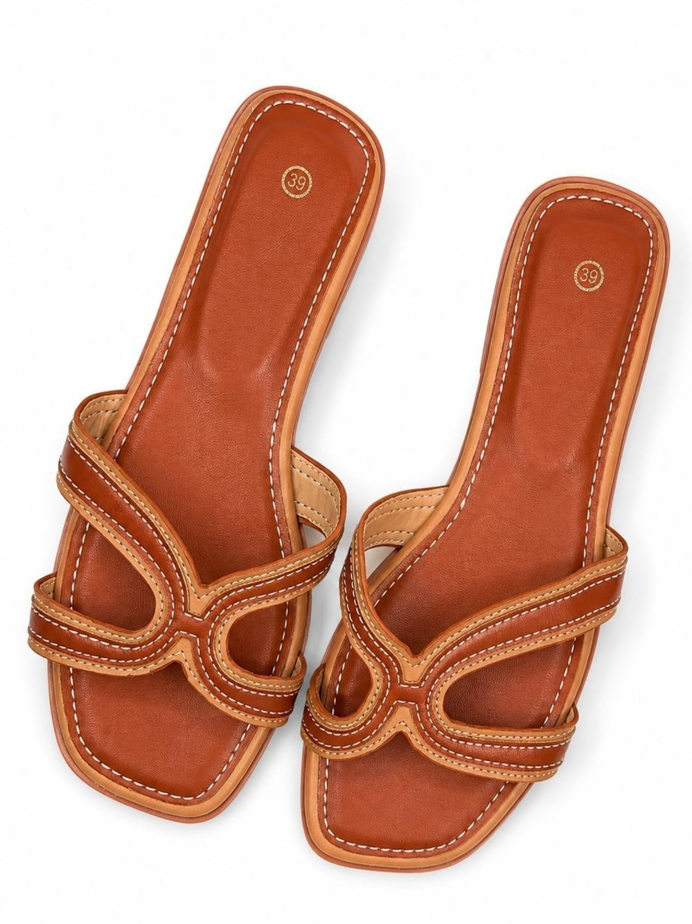 Aurelia Cognac Tan Leather Slide Sandals